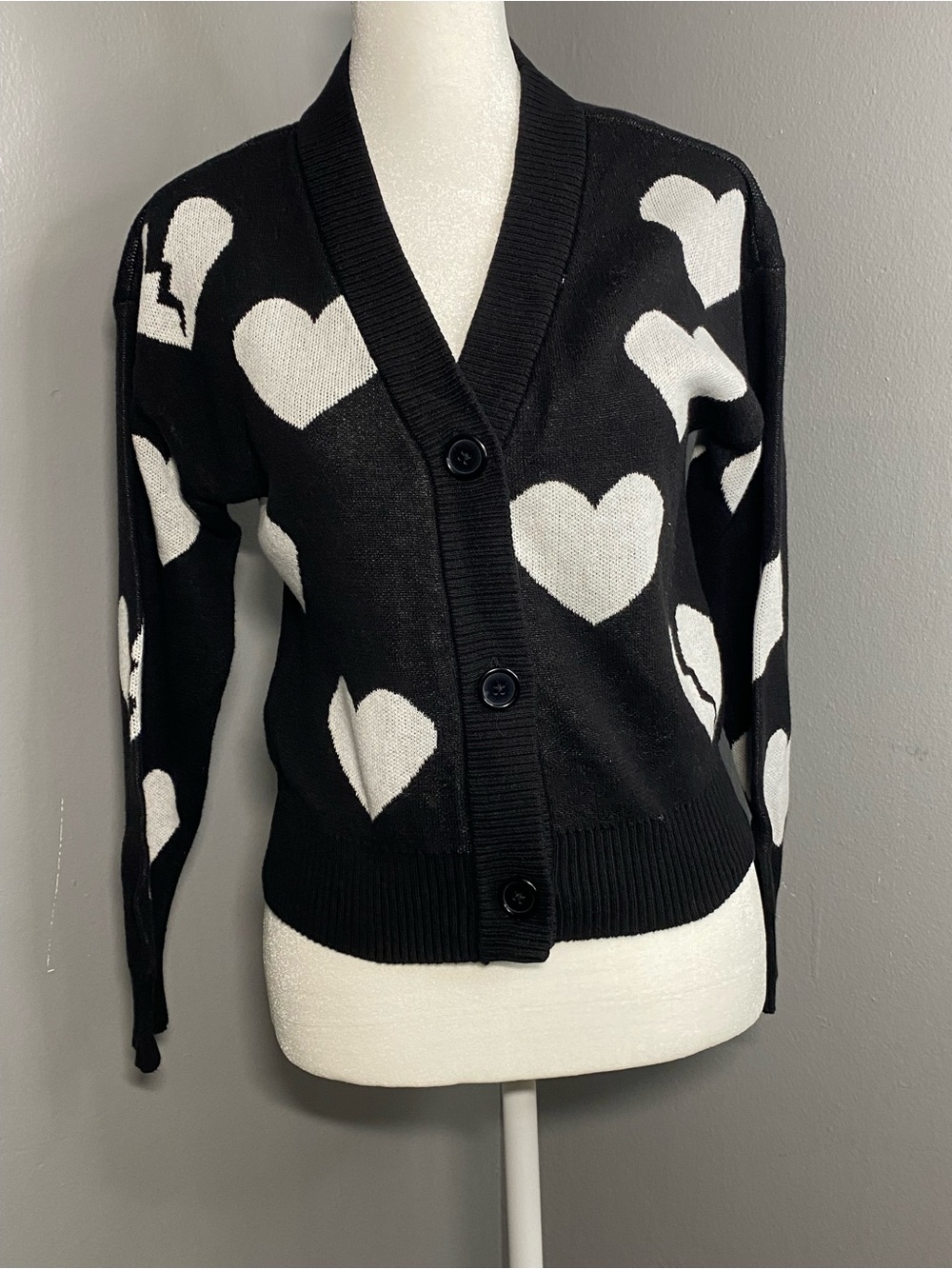 Nikka K- Black Heart Pattern Button-Up Women's Cardigan